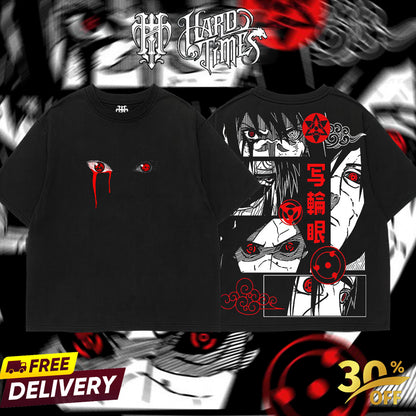 HardTimesClothing - Uchiha Clan Sharingan Naruto Anime Double Printed Oversize Lightweight Acid Washed Tee Clothes Cotton Menswear Soft T-Shirt Top Man Classic