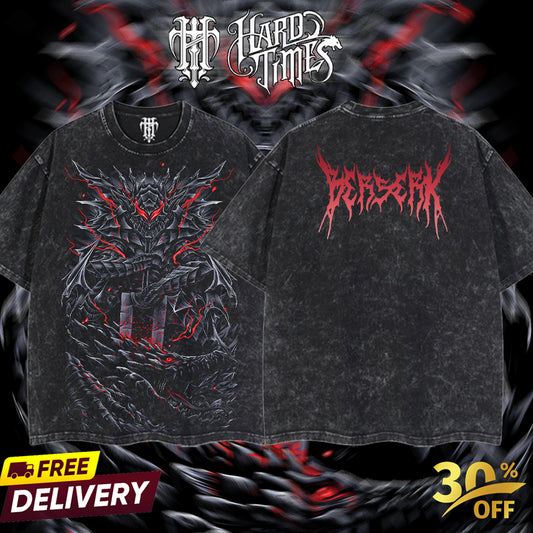 HardTimeClothing - Guts Berserk Retro Vintage Unisex Oversize Anime Manga Acid Washed Heavyweight Cotton T-shirt, Anime Merch, Gift For Anime Fan. Clothes Oversized