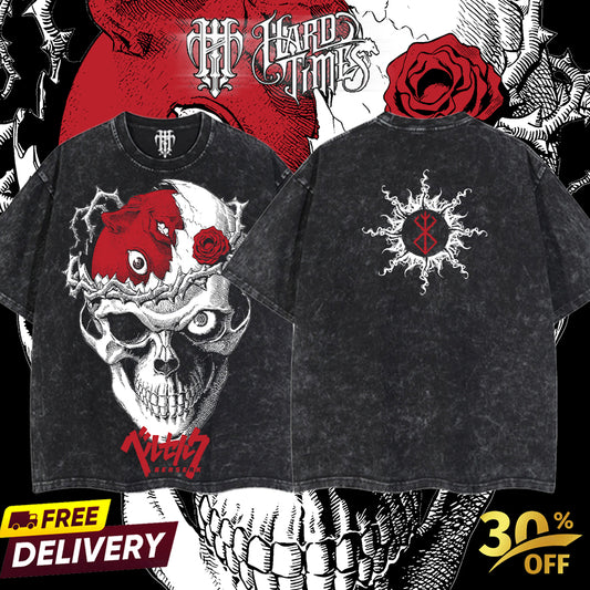 HardTimesClothing - Berserk Retro Vintage Unisex Oversize Anime Manga Acid Washed Heavyweight Cotton T-shirt, Anime Merch, Gift For Anime Fan. Clothes Oversized