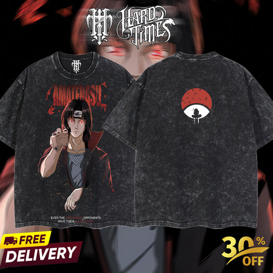HardTimesClothing - Uchiha Itachi Naruto Anime Limited Edition Death Reaper Seal Double Printed Oversize Lightweight Acid Washed Hoodie, graphic hoodies men streetwear