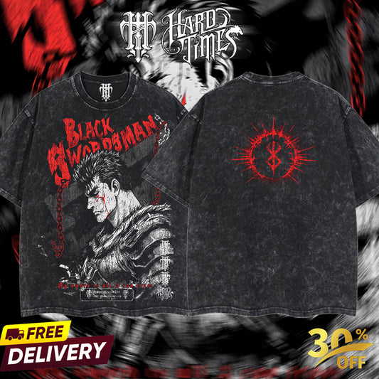 HardTimesClothing - Guts Berserk Retro Vintage Unisex Oversize Anime Manga Acid Washed Heavyweight Cotton T-shirt, Anime Merch, Gift For Anime Fan. Clothes Oversized