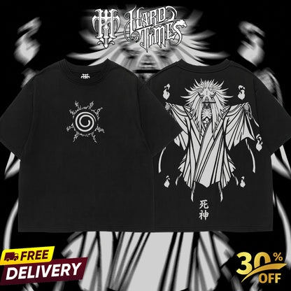 HardTimesClothing - Reaper Death Naruto Anime Limited Edition Death Reaper Seal Double Printed Oversize Lightweight Acid Washed Hoodie, graphic hoodies men streetwear