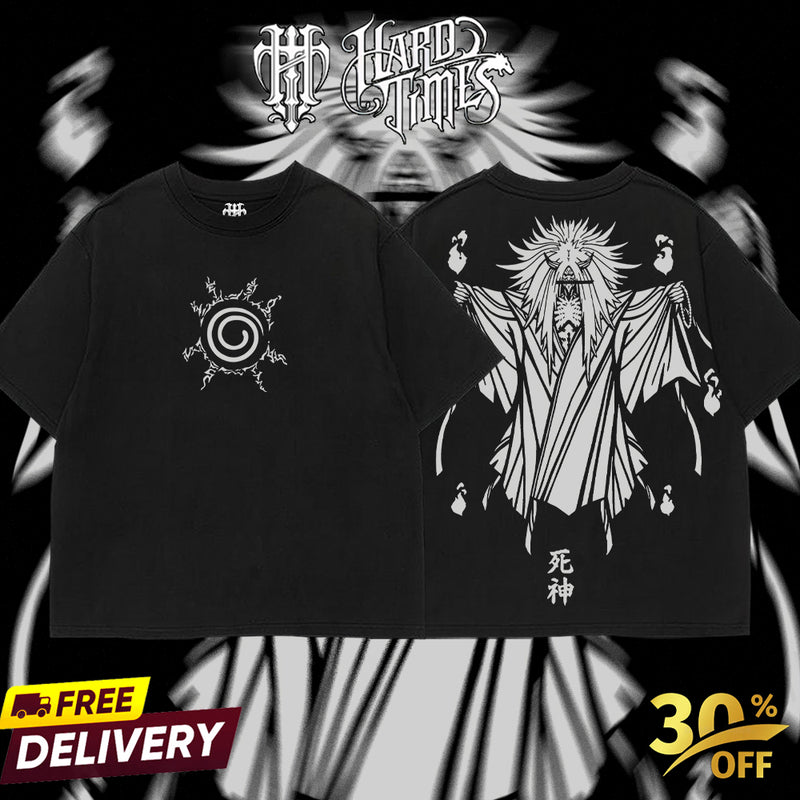 HardTimesClothing - Reaper Death Naruto Anime Limited Edition Death Reaper Seal Double Printed Oversize Lightweight Acid Washed Hoodie, graphic hoodies men streetwear