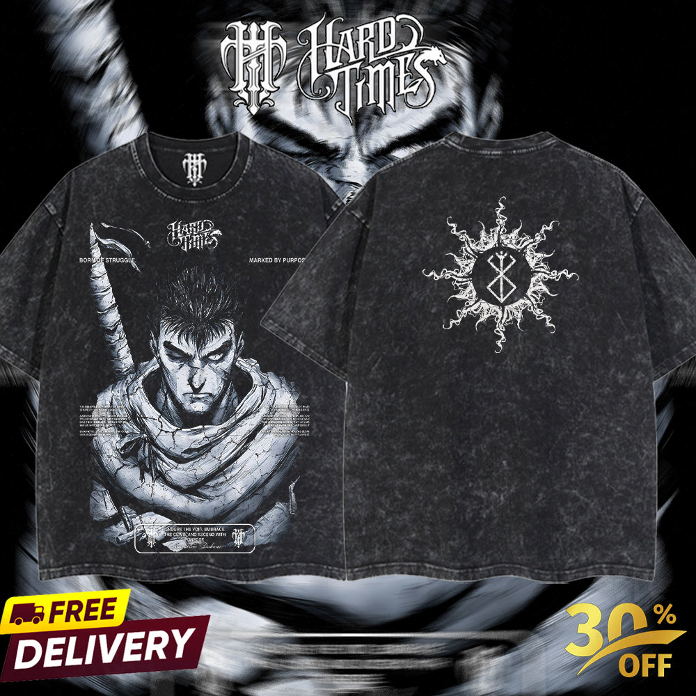 Hardtimesclothing - guts berserk Vintage Unisex Oversize Anime Acid Washed Cotton T-shirt, graphic tee,anime merch fan, outfits men, boys merch