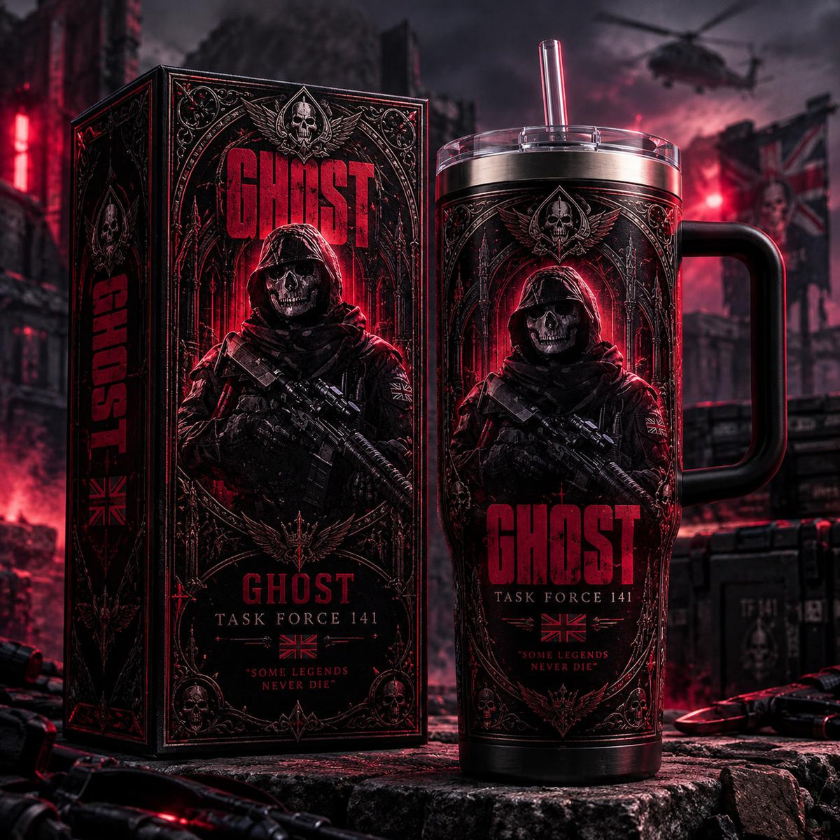 (Normal White Box) Tumbler 40oz - Ghost Call Of Duty