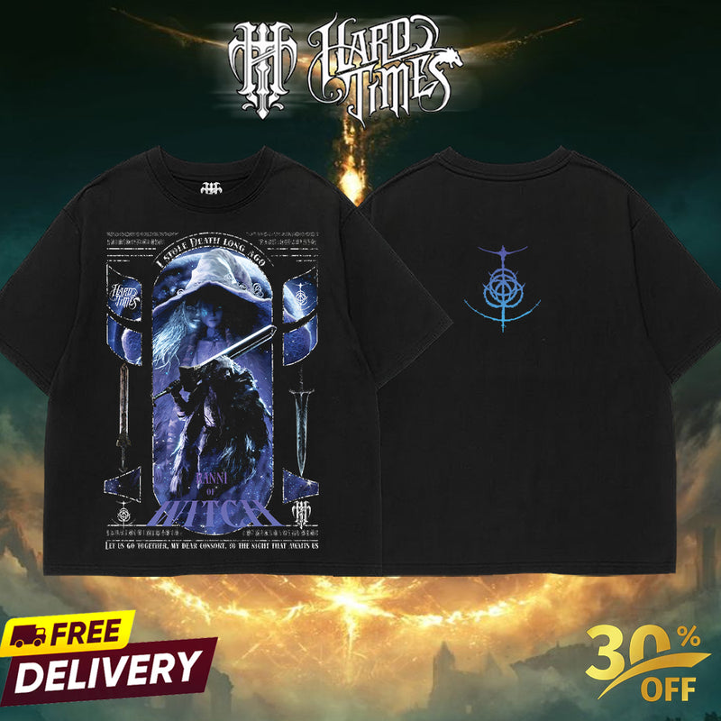 HardTimesClothing - Ranni the Witch x Blaidd the Half-Wolf Elden Ring Retro Vintage Unisex Oversize Anime Manga Acid Washed Heavyweight Cotton T-shirt, Anime Merch, Gift For Anime Fan.