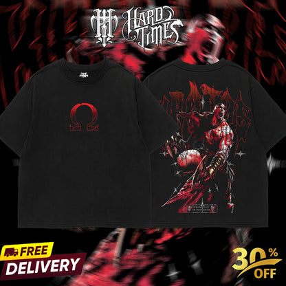 HardTimeClothing - Kratos God Of War Retro Vintage Unisex Oversize Anime Manga Acid Washed Heavyweight Cotton T-shirt, Anime Merch, Gift For Anime Fan. Clothes Oversized