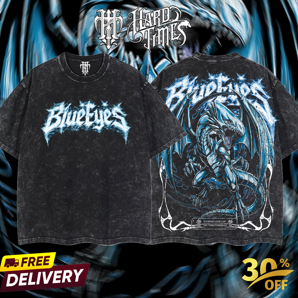 HardTimeClothing - Blue-Eyes White Dragon YugiOh Vintage Unisex Oversize Anime Manga Washed Heavyweight Cotton T-shirt, Gift For Anime Fan (Copy)