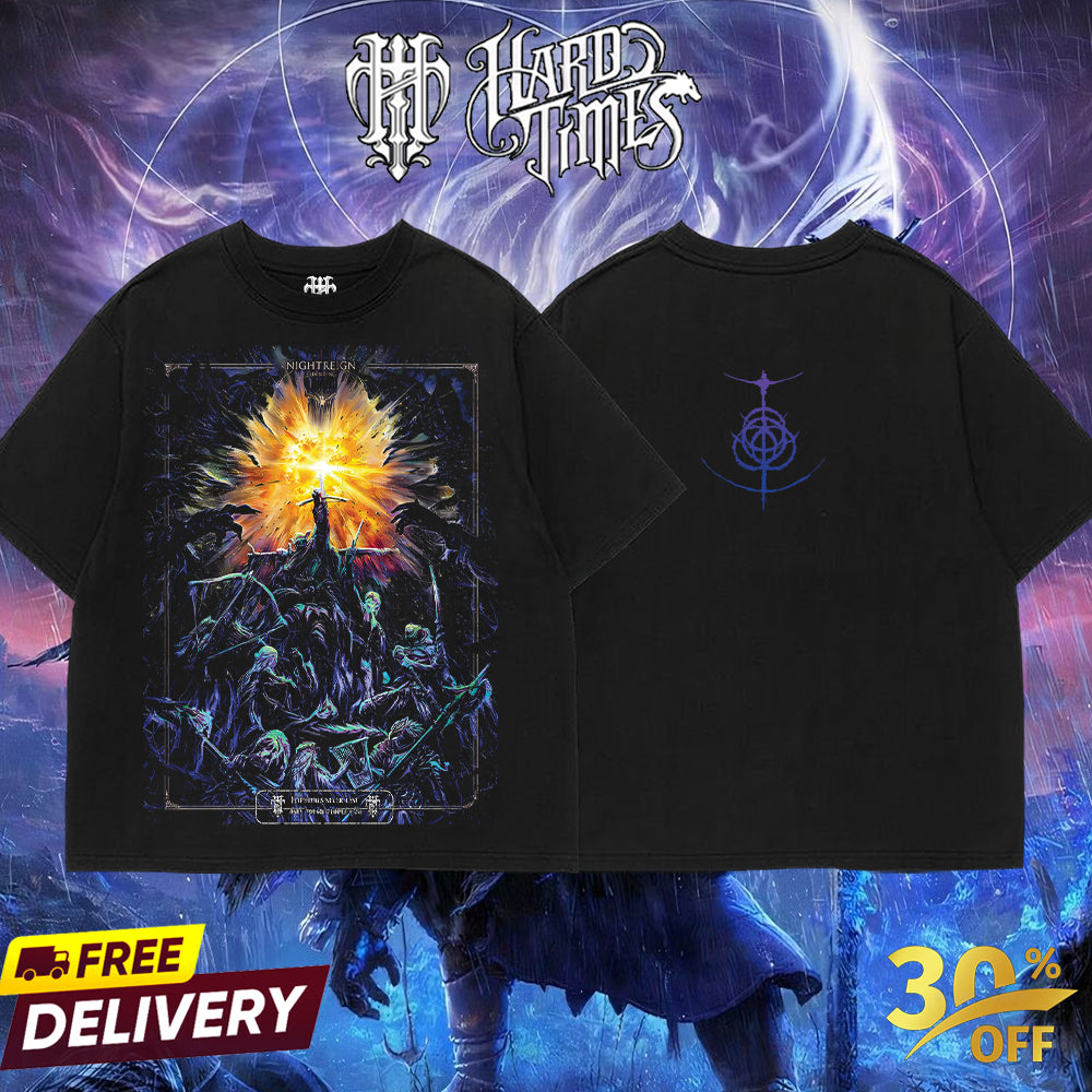 HardTimesClothing Elden Ring Nightreign Retro Vintage Unisex Oversize Anime Manga Acid Washed Heavyweight Cotton T-shirt, Anime Merch, Gift For Anime Fan. Menswear Oversized