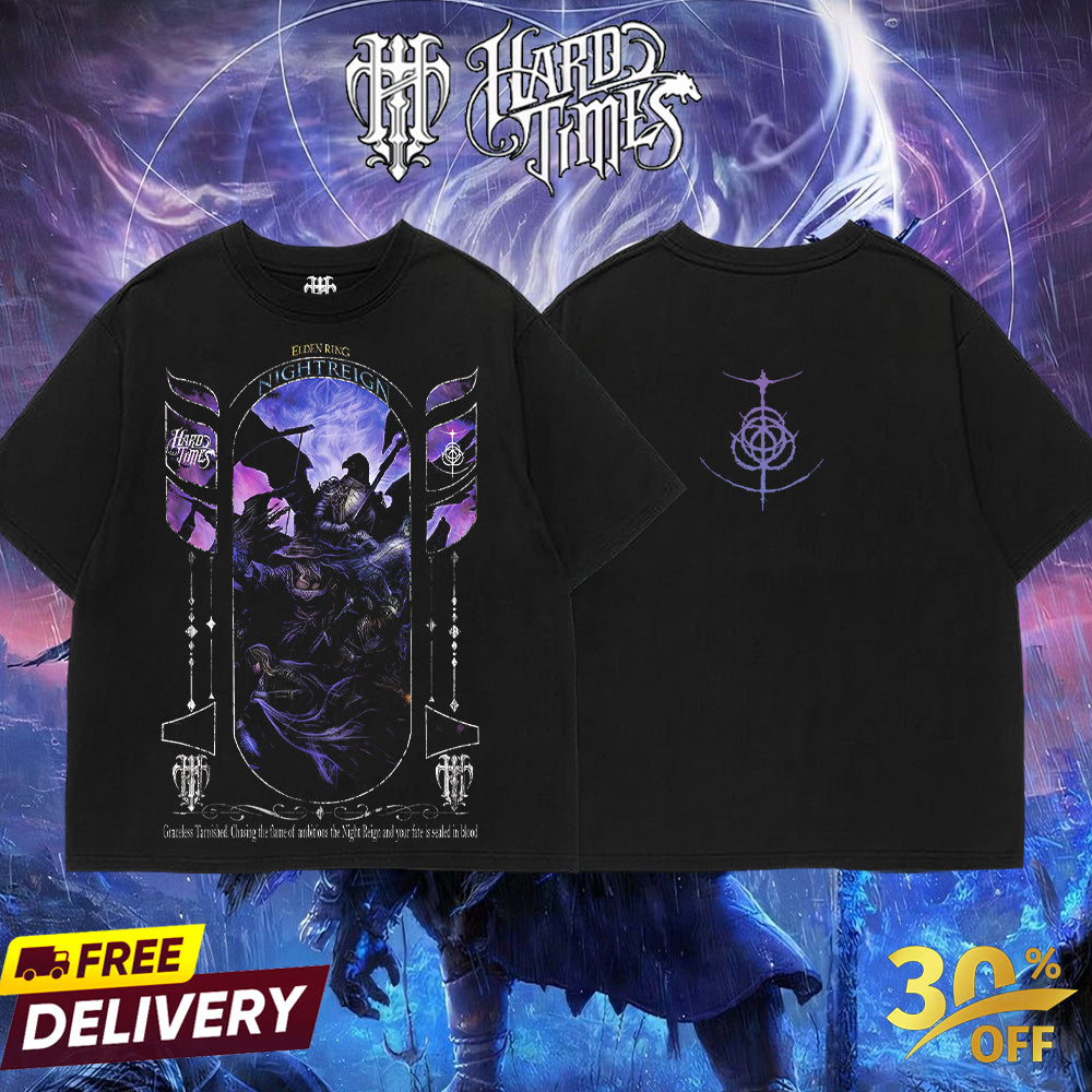 HardTimesClothing EldenRing NightRegin Retro Vintage Unisex Oversize Anime Manga Acid Washed Heavyweight Cotton T-shirt, Anime Merch, Gift For Anime Fan. Menswear Oversized
