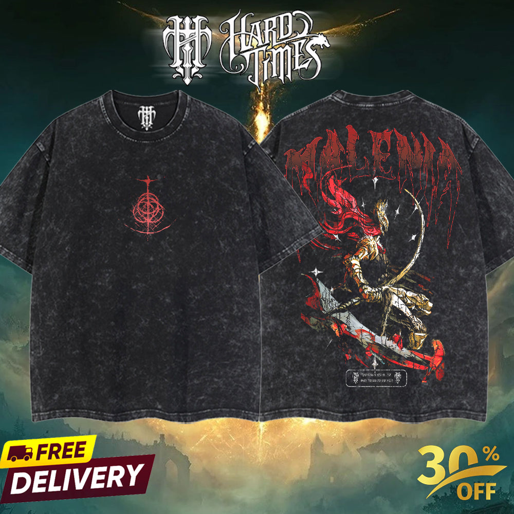 HardTimesClothing - Malenia Elden Ring Boss Retro Limited Vintage , From Software Collection Game Oversized Washed Tee Acid Washed Lightweight TSHIRT, Gift for him her Clothes Cotton