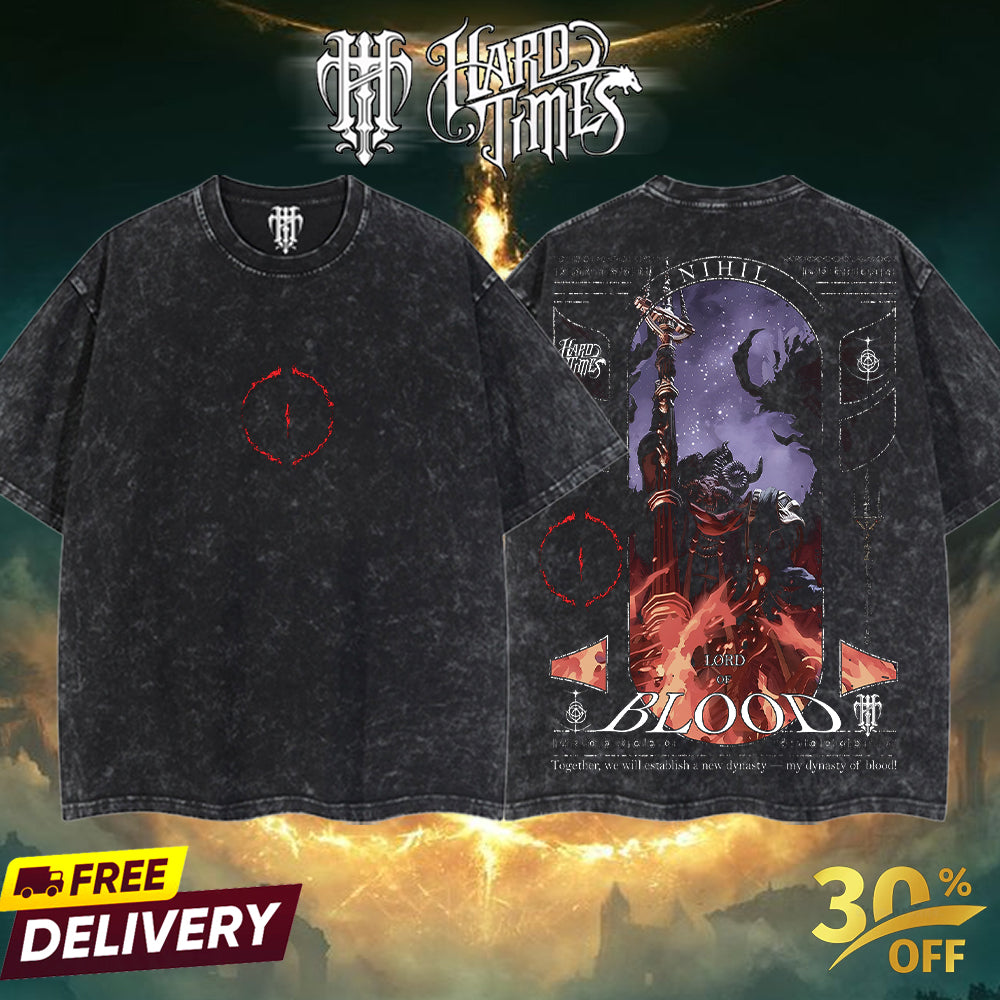 HardTimesClothing Mohg, Lord of Blood Elden Ring Retro Vintage Unisex Oversize Anime Manga Acid Washed Heavyweight Cotton T-shirt, Anime Merch, Gift For Anime Fan. Menswear Oversized