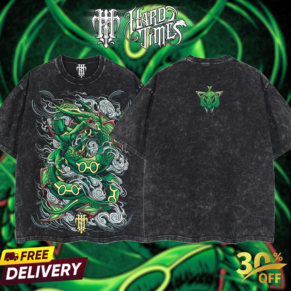 HardTimeClothing - Rayquaza Pokemon Retro Vintage Unisex Oversize Anime Manga Acid Washed Heavyweight Cotton T-shirt, Anime Merch, Gift For Anime Fan. Clothes Oversized