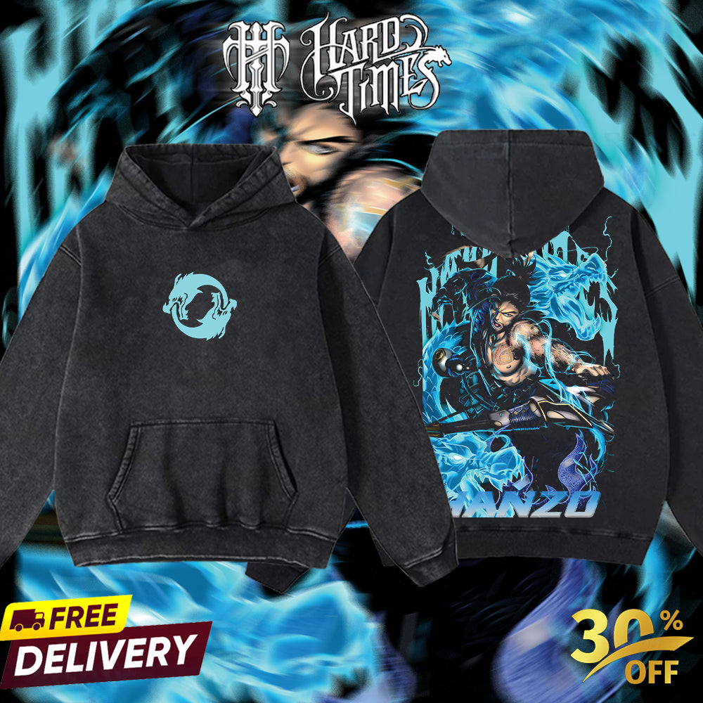 HardTimesClothing - Hanzo Overwatch, Blizzard Collection Game Oversized Washed Tee Acid Washed Lightweight TSHIRT, Gift for him her Clothes Cotton