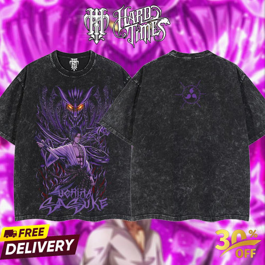 HardTimesClothing - "Sasuke X Susanoo" Naruto Retro Vintage Unisex Oversize Anime Manga Acid Washed Heavyweight Cotton T-shirt, Anime Merch, Gift For Anime Fan. Clothes Oversized