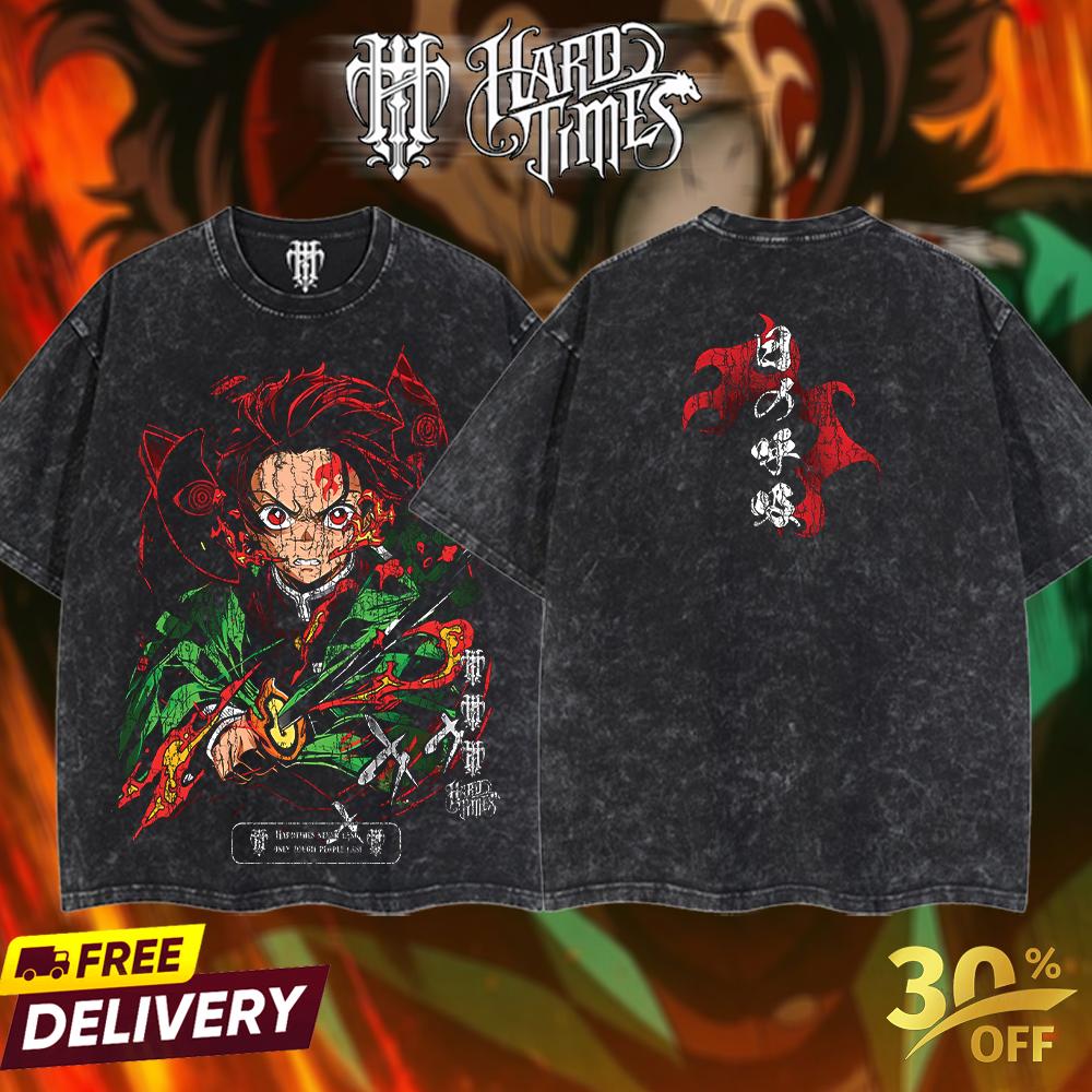 HardTimesClothing - Tanjiro Demons Slayer Vintage Unisex Oversize Anime Manga Acid Washed Heavyweight Cotton T-shirt, graphic tee,anime merch fan, outfits men