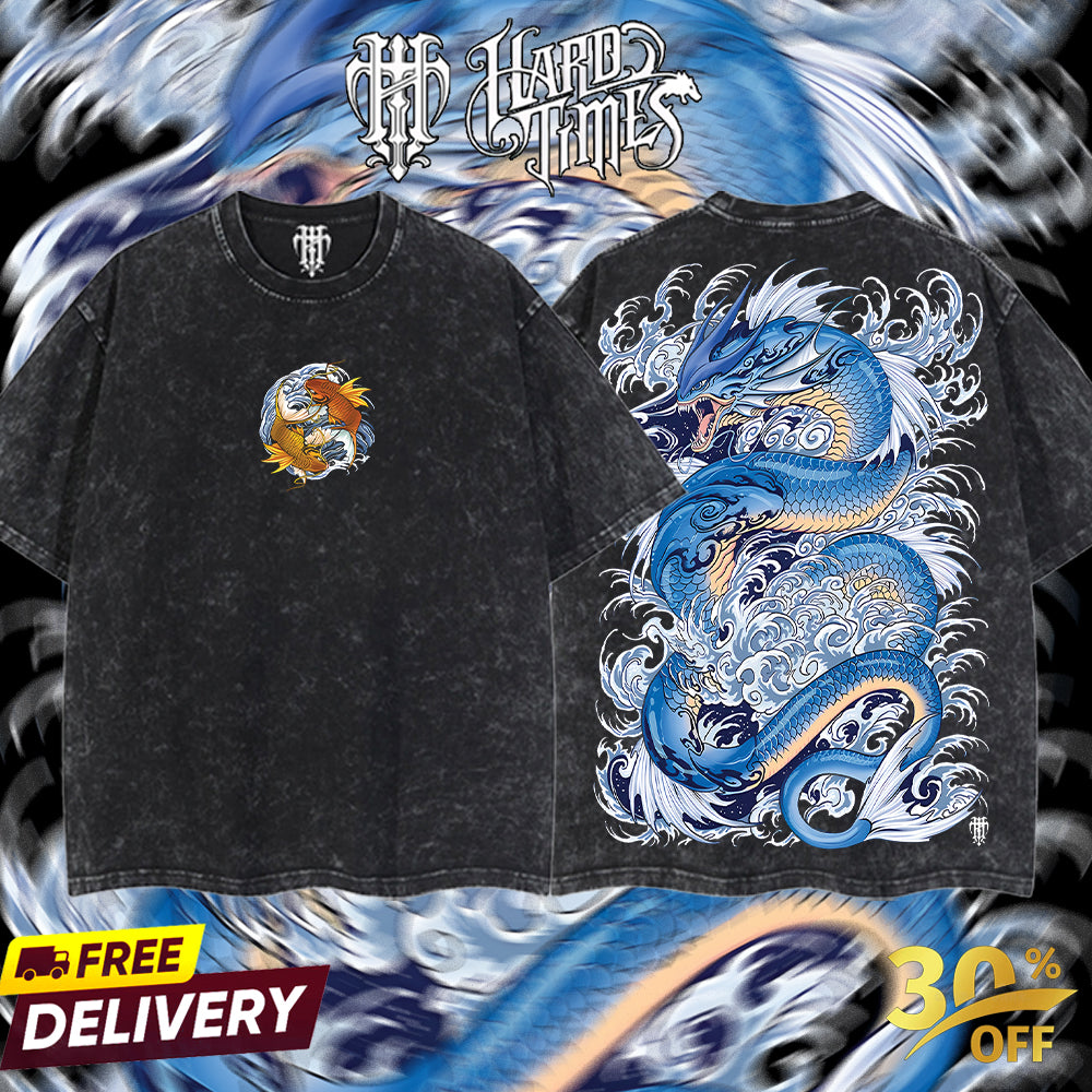 HardTimeClothing - Gyarados Lake of Rage Pokemon Retro Vintage Unisex Oversize Anime Manga Acid Washed Heavyweight Cotton T-shirt, Anime Merch, Gift For Anime Fan. Clothes Oversized