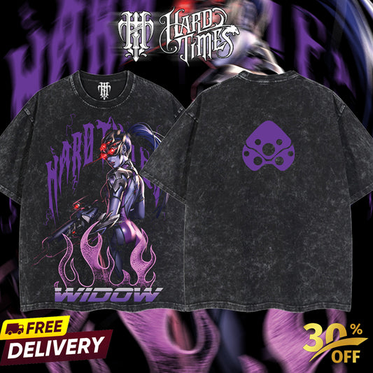 HardTimesClothing - Widow Maker Overwatch, Blizzard Collection Game Oversized Washed Tee Acid Washed Lightweight TSHIRT, Gift for him her Clothes Cotton (Copy)