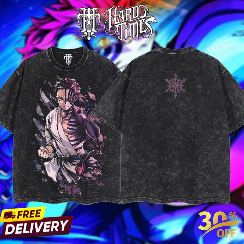 HardTimesClothing - Akaza Demons Slayer Retro Edition Vintage Unisex Oversize Anime Manga Acid Washed Cotton T-shirt, graphic tee,anime merch fan, outfits men,boys merch