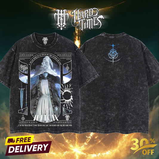 HardTimesClothing Ranni the Witch 22.10 Elden Ring Retro Vintage Unisex Oversize Anime Manga Acid Washed Heavyweight Cotton T-shirt, Anime Merch, Gift For Anime Fan. Menswear Oversized