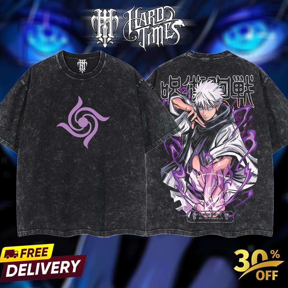HardTimesClothing Gojo Satoru Jujutsu Kaisen 15.1 season 3 2026 Retro Vintage Unisex Oversize Anime Manga Acid Washed Heavyweight Cotton T-shirt, Anime Merch, Gift For Anime Fan. Menswear Oversized