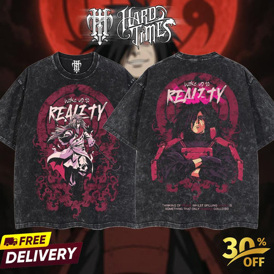 HardTimesClothing - "Uchiha Madara" Naruto Retro Vintage Unisex Oversize Anime Manga Acid Washed Heavyweight Cotton T-shirt, Anime Merch, Gift For Anime Fan. Clothes Oversized