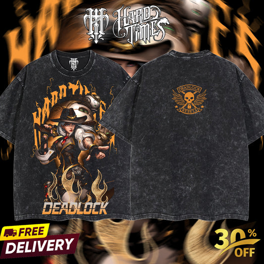 HardTimesClothing - Ashe Deadlock Gang Overwatch, Blizzard Collection Game Oversized Washed Tee Acid Washed Lightweight TSHIRT, Gift for him her Clothes Cotton