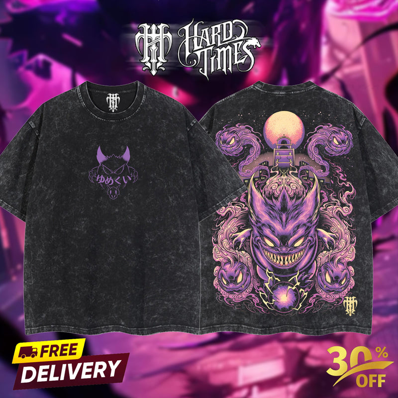 HardTimesClothing - Gengar Pokemon Retro  Oversize Anime Manga Acid Washed Heavywei shirt, Anime Merch, Gift For Anime Fan. Clothes Oversized