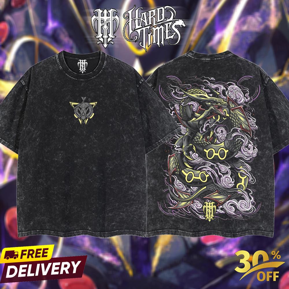 HardTimeClothing - Shiny Rayquaza Pokemon Retro Vintage Unisex Oversize Anime Manga Acid Washed Heavyweight Cotton T-shirt, Anime Merch, Gift For Anime Fan. Clothes Oversized