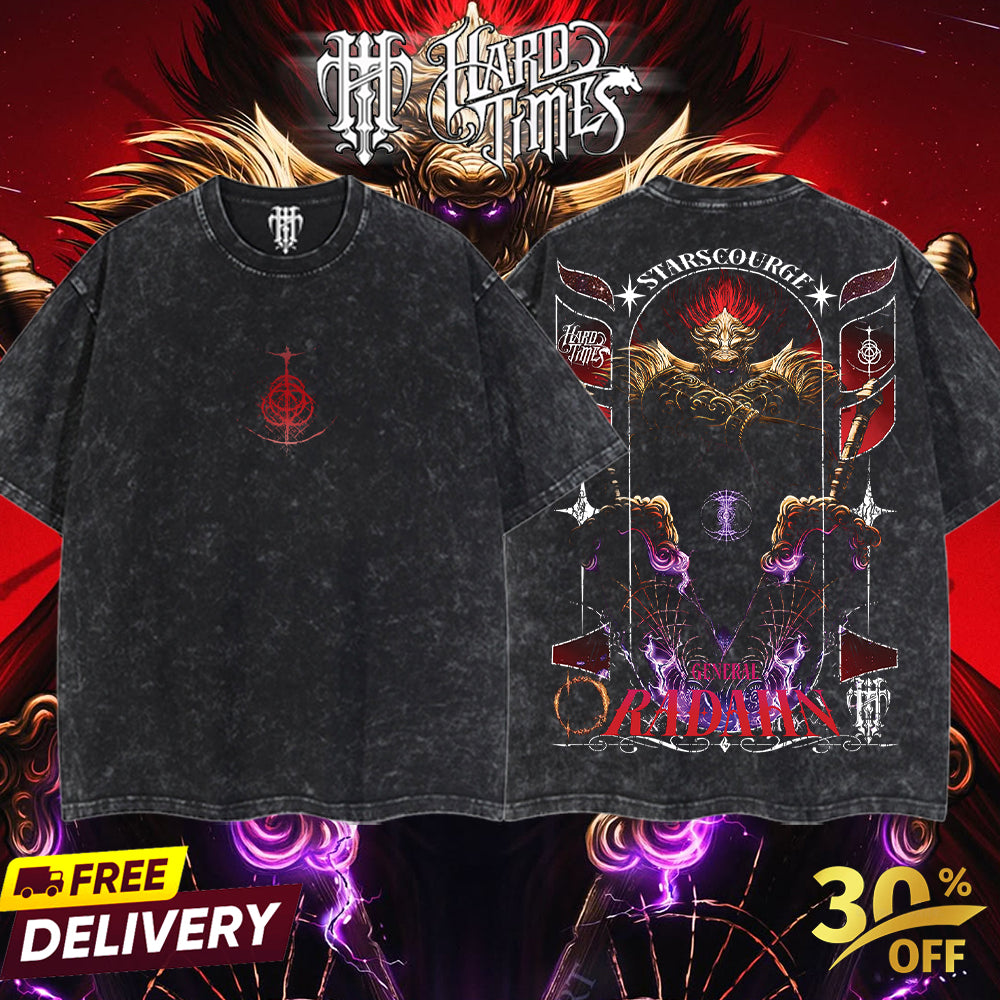 HardTimesClothing Radahn 10.11 Eldenring Boss Retro Vintage Unisex Oversize Anime Manga Acid Washed Heavyweight Cotton T-shirt, Anime Merch, Gift For Anime Fan. Menswear Oversized