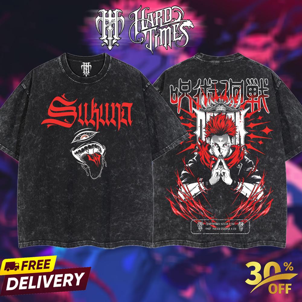 HardTimesClothing Sukuna v1 15.1 Jujutsu Kaisen season 3 2026 Retro Vintage Unisex Oversize Anime Manga Acid Washed Heavyweight Cotton T-shirt, Anime Merch, Gift For Anime Fan. Menswear Oversized