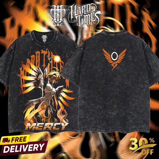 HardTimesClothing - Mercy Overwatch, Blizzard Collection Game Oversized Washed Tee Acid Washed Lightweight TSHIRT, Gift for him her Clothes Cotton (Copy)