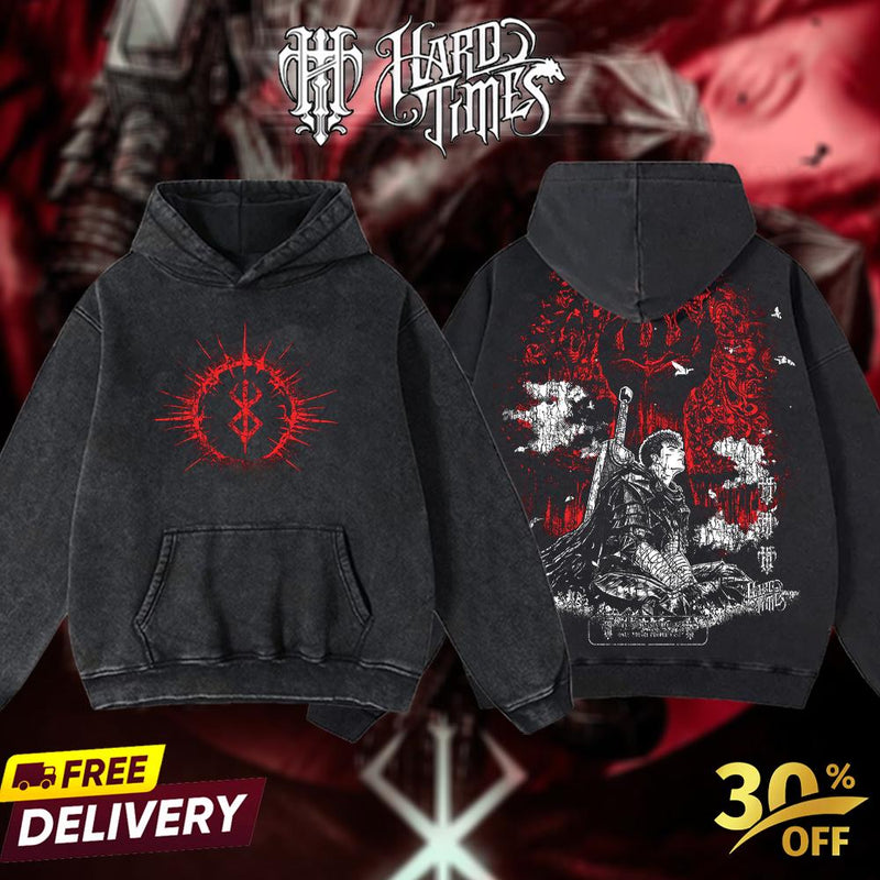 HardTimesClothing - Guts Berserk Vintage Unisex Oversize Anime Manga Acid Washed Heavyweight Cotton T-shirt, graphic tee,anime merch fan, outfits men