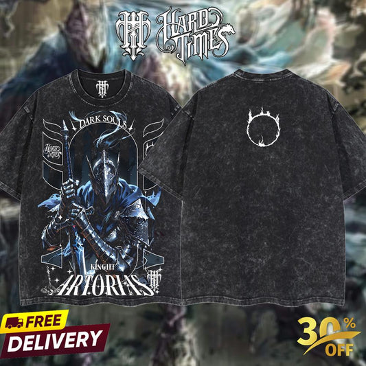 HardTimesClothing Artorias the Abysswalker Darksoul Retro Vintage Unisex Oversize Anime Manga Acid Washed Heavyweight Cotton T-shirt, Anime Merch, Gift For Anime Fan. Menswear Oversized
