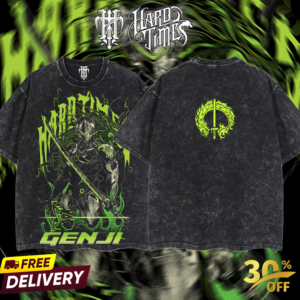 HardTimesClothing - Genji Overwatch, Blizzard Collection Game Oversized Washed Tee Acid Washed Lightweight TSHIRT, Gift for him her Clothes Cotton