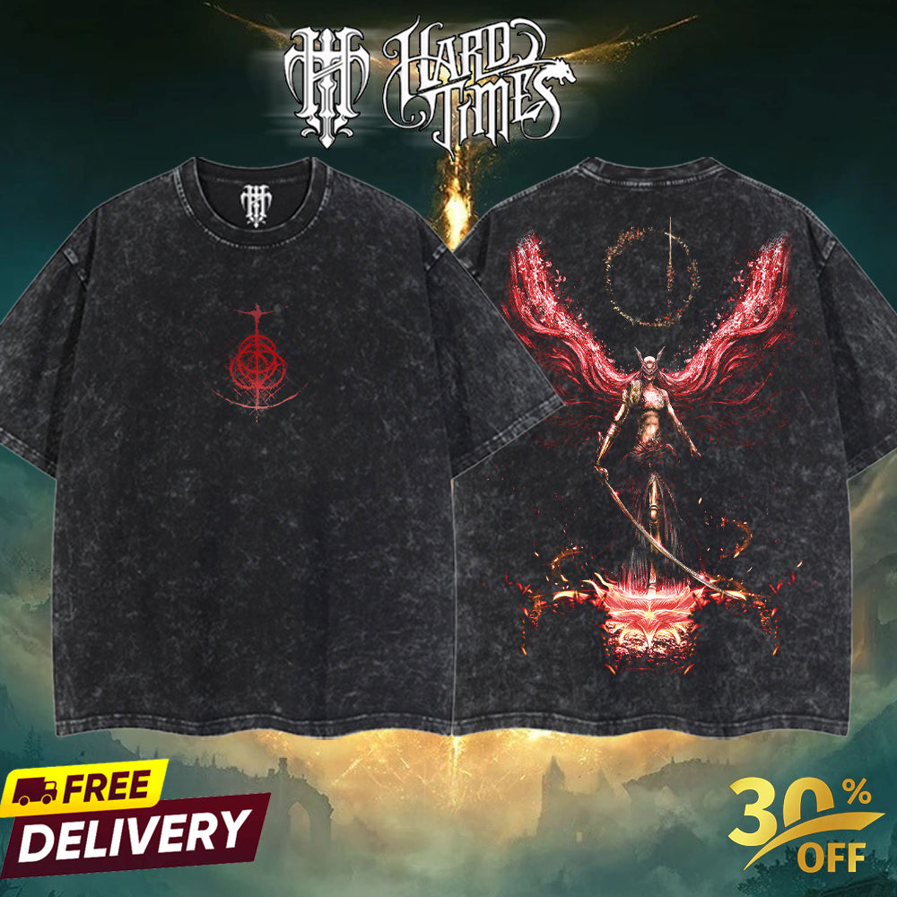 HardTimesClothing - Malenia Elden Ring Boss Retro Limited Vintage , From Software Collection Game Oversized Washed Tee Acid Washed Lightweight TSHIRT, Gift for him her Clothes Cotton