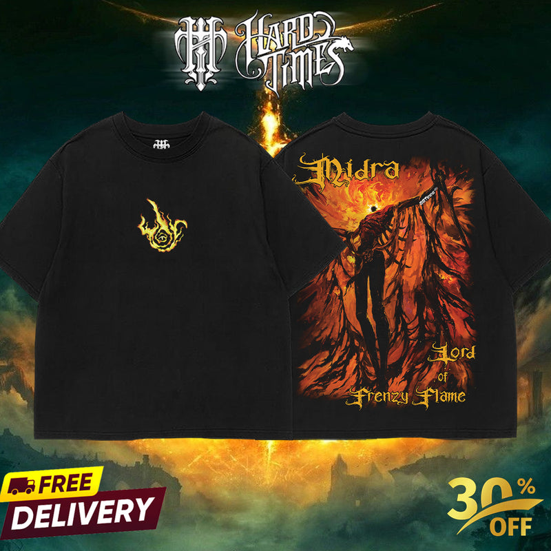 HardTimesClothing - Frenzy Flame v4 Elden Ring Boss, From Software Collection Game Oversized Washed Tee Acid Washed Lightweight TSHIRT, Gift for him her Clothes Cotton