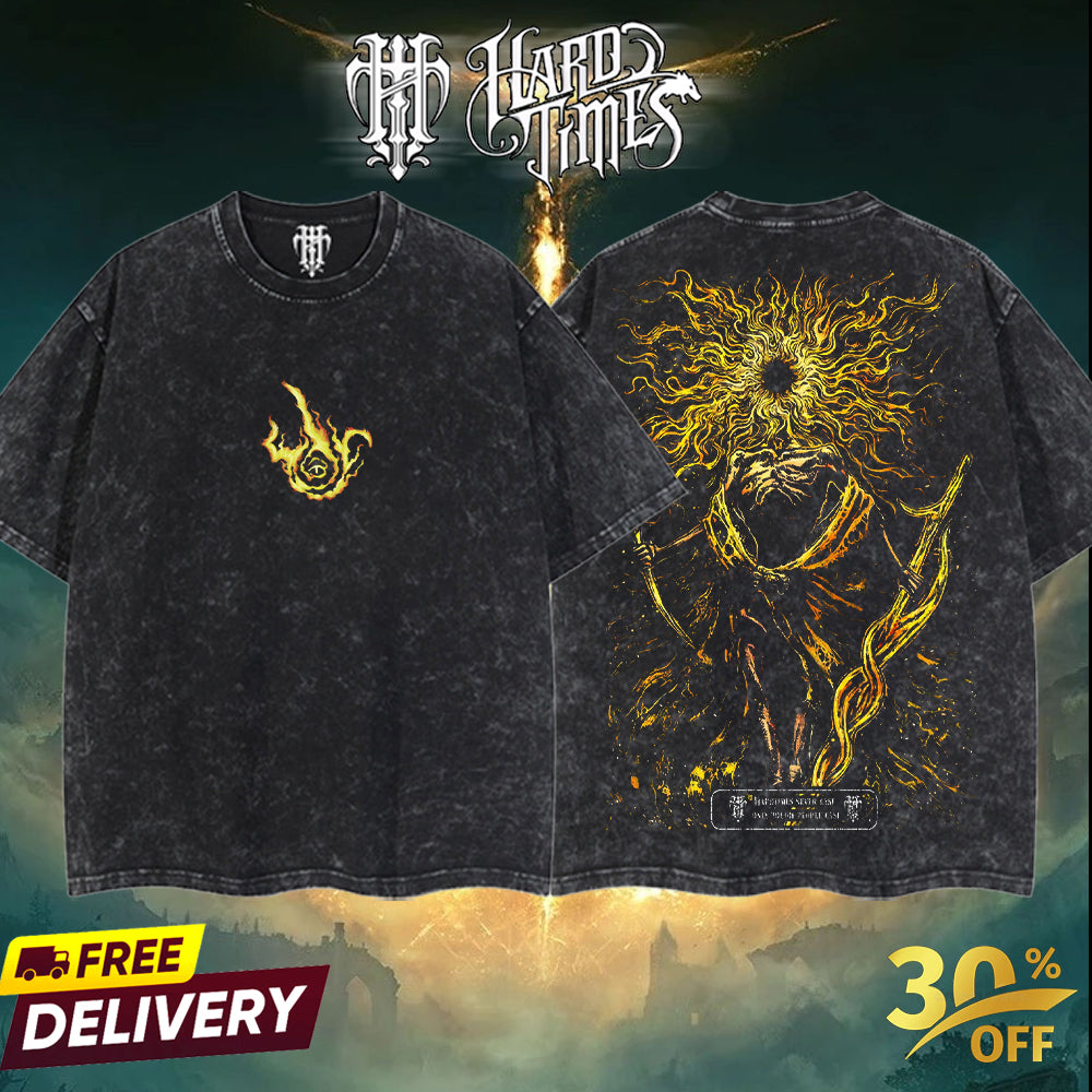 HardTimesClothing Frenzy Flame Old Ver Elden Ring Retro Vintage Unisex Oversize Anime Manga Acid Washed Heavyweight Cotton T-shirt, Anime Merch, Gift For Anime Fan. Menswear Oversized