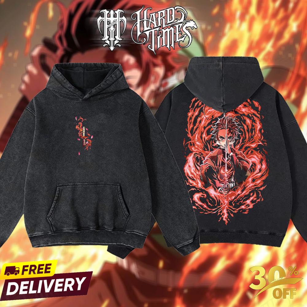 HardTimesClothing - Tanjiro Demons Slayer Vintage Unisex Oversize Anime Manga Acid Washed Heavyweight Cotton T-shirt, graphic tee,anime merch fan, outfits men