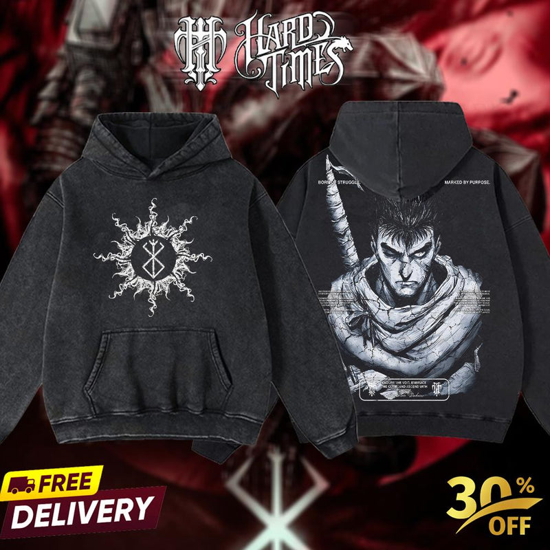 Hardtimesclothing - guts berserk Vintage Unisex Oversize Anime Acid Washed Cotton T-shirt, graphic tee,anime merch fan, outfits men, boys merch