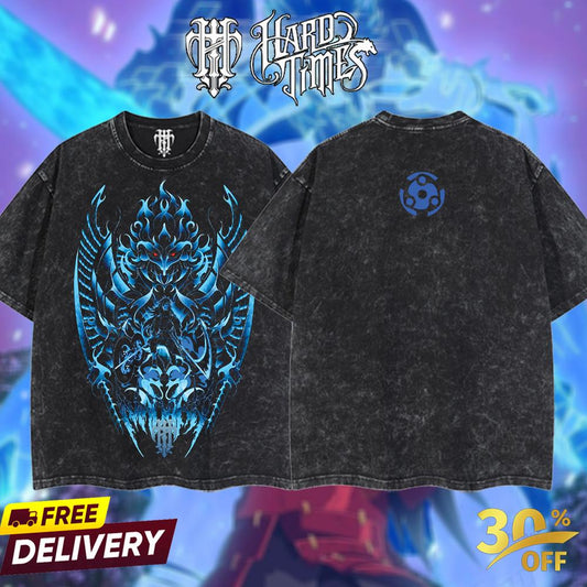 HardTimesClothing - "Uchiha Madara" Naruto Retro Vintage Unisex Oversize Anime Manga Acid Washed Heavyweight Cotton T-shirt, Anime Merch, Gift For Anime Fan.