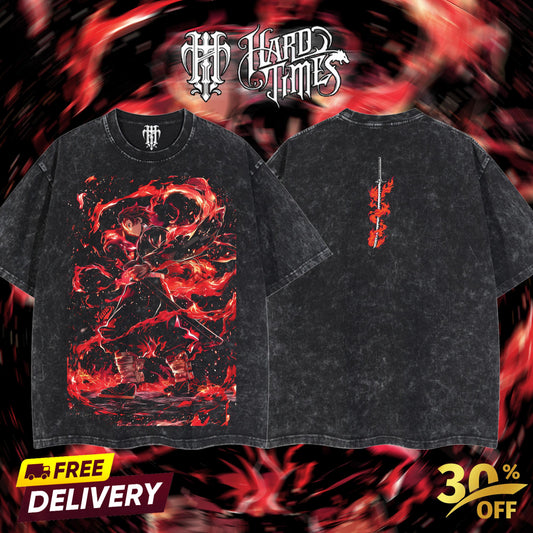 HardTimesClothing Retro Limited Vintage Kamado Tanjiro Demon Slayer, demon slayer infinity castle, Unisex Oversize Anime Manga Acid Washted Heavyweight Cotton Tshirt, Anime Merch, Gift for anime fan Clothes Oversized