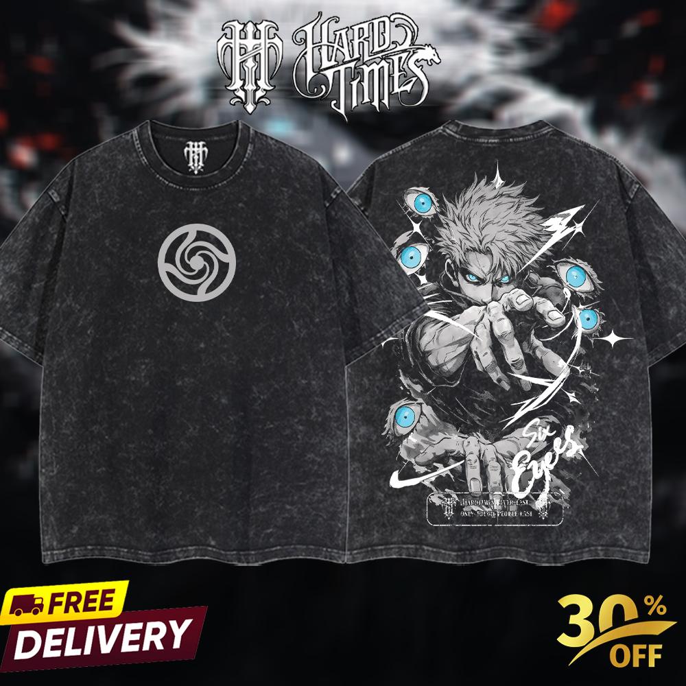 HardTimesClothing Gojo Satoru Jujutsu Kaisen season 3 2026 Retro Vintage Unisex Oversize Anime Manga Acid Washed Heavyweight Cotton T-shirt, Anime Merch, Gift For Anime Fan. Menswear Oversized