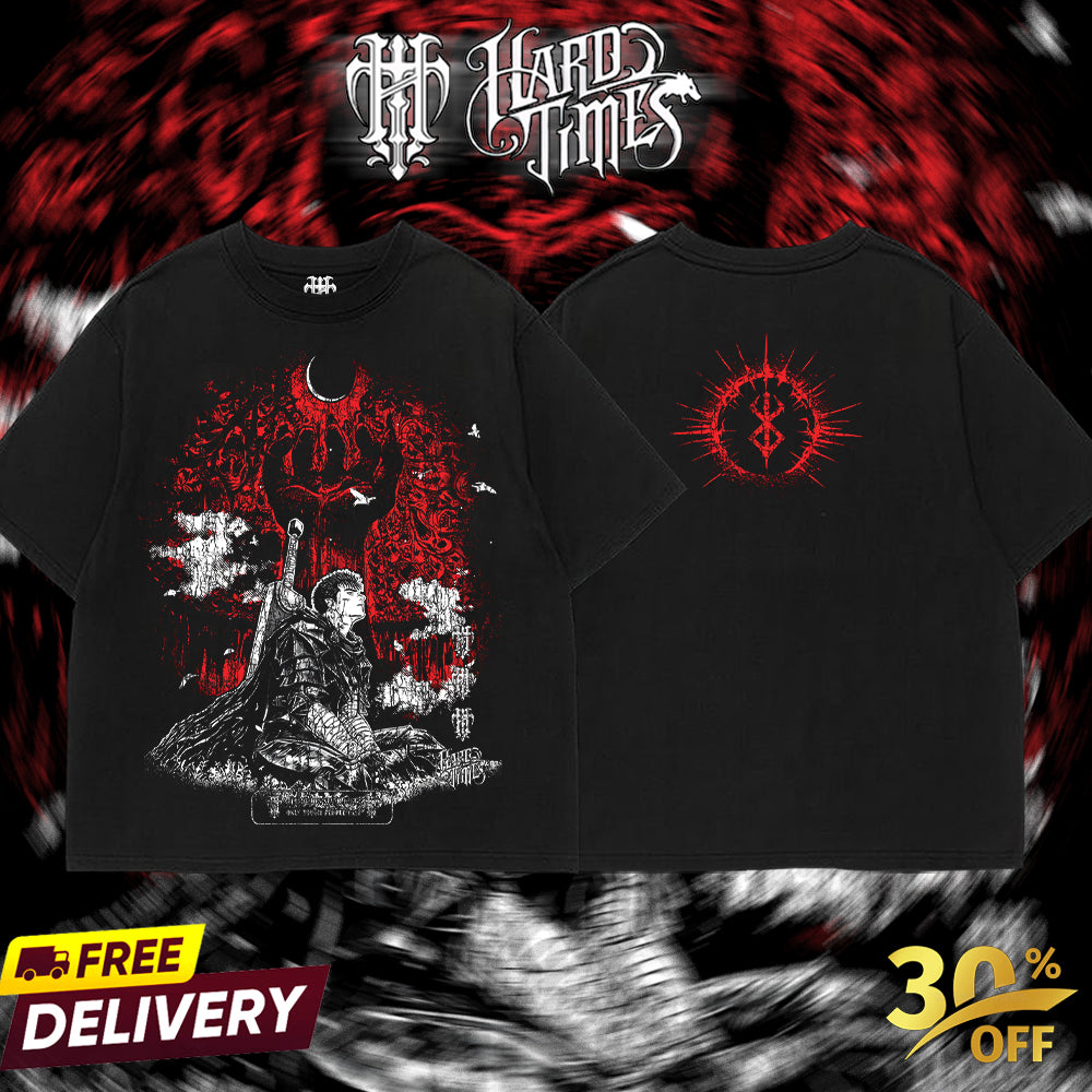 HardTimesClothing - Guts Berserk Vintage Unisex Oversize Anime Manga Acid Washed Heavyweight Cotton T-shirt, graphic tee,anime merch fan, outfits men.