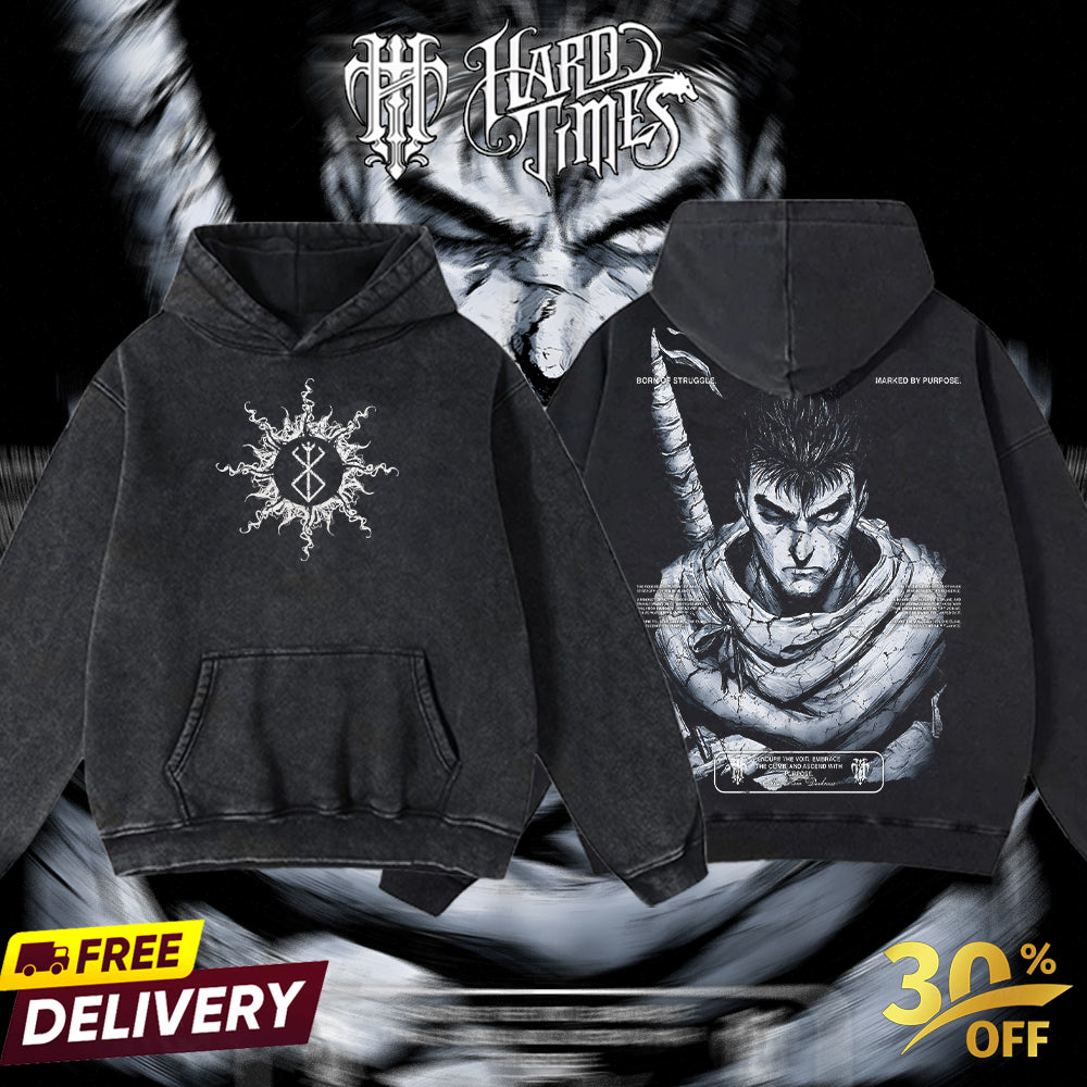 Hardtimesclothing - guts berserk Vintage Unisex Oversize Anime Acid Washed Cotton T-shirt, graphic tee,anime merch fan, outfits men, boys merch