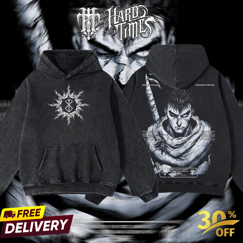 Hardtimesclothing - guts berserk Vintage Unisex Oversize Anime Acid Washed Cotton T-shirt, graphic tee,anime merch fan, outfits men, boys merch