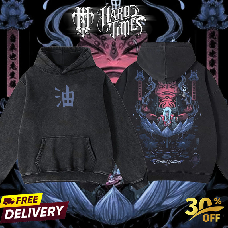 HardTimesClothing - Jiraiya Naruto Anime Limited Edition Death Reaper Seal Double Printed Oversize Lightweight Acid Washed Hoodie, graphic hoodies men streetwear (Copy) (Copy) (Copy)