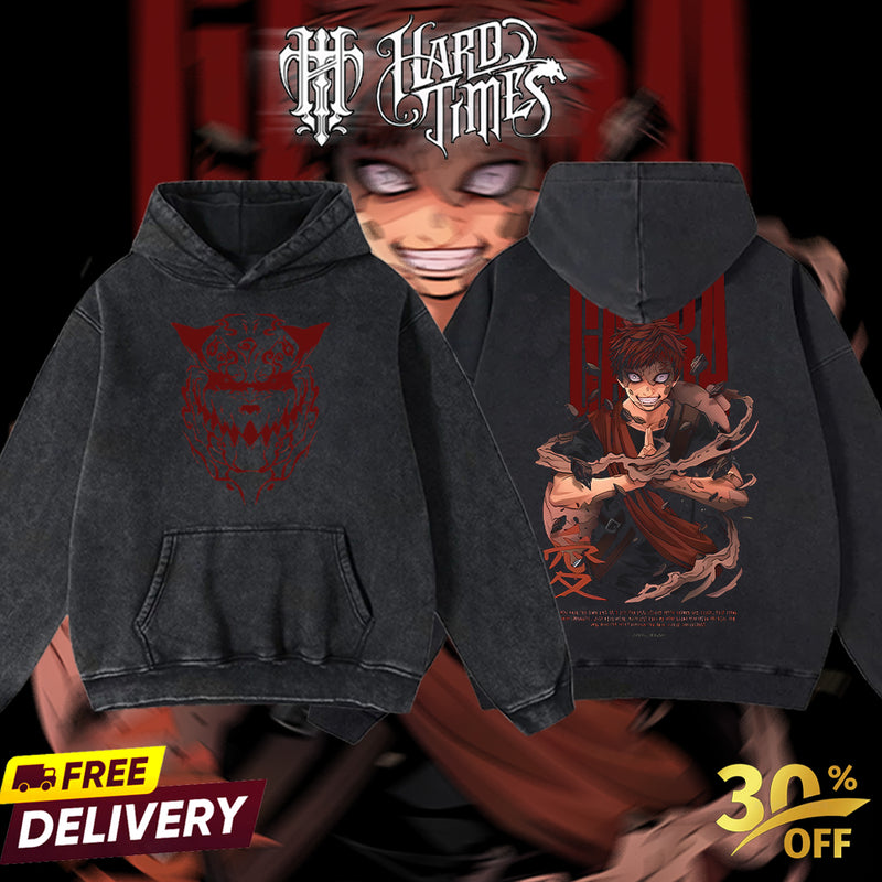 HardTimesClothing - Gaara Naruto Anime Limited Edition Death Reaper Seal Double Printed Oversize Lightweight Acid Washed Hoodie, graphic hoodies men streetwear