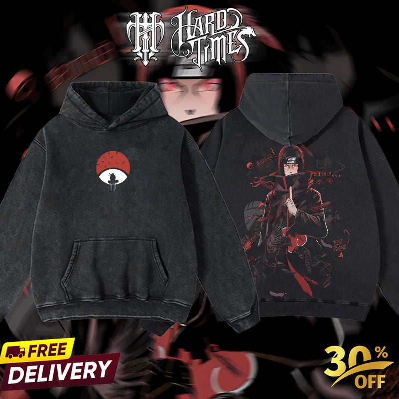HardTimesClothing - Uchiha Itachi Naruto Anime Limited Edition Death Reaper Seal Double Printed Oversize Lightweight Acid Washed Hoodie, graphic hoodies men streetwear (Copy) (Copy)