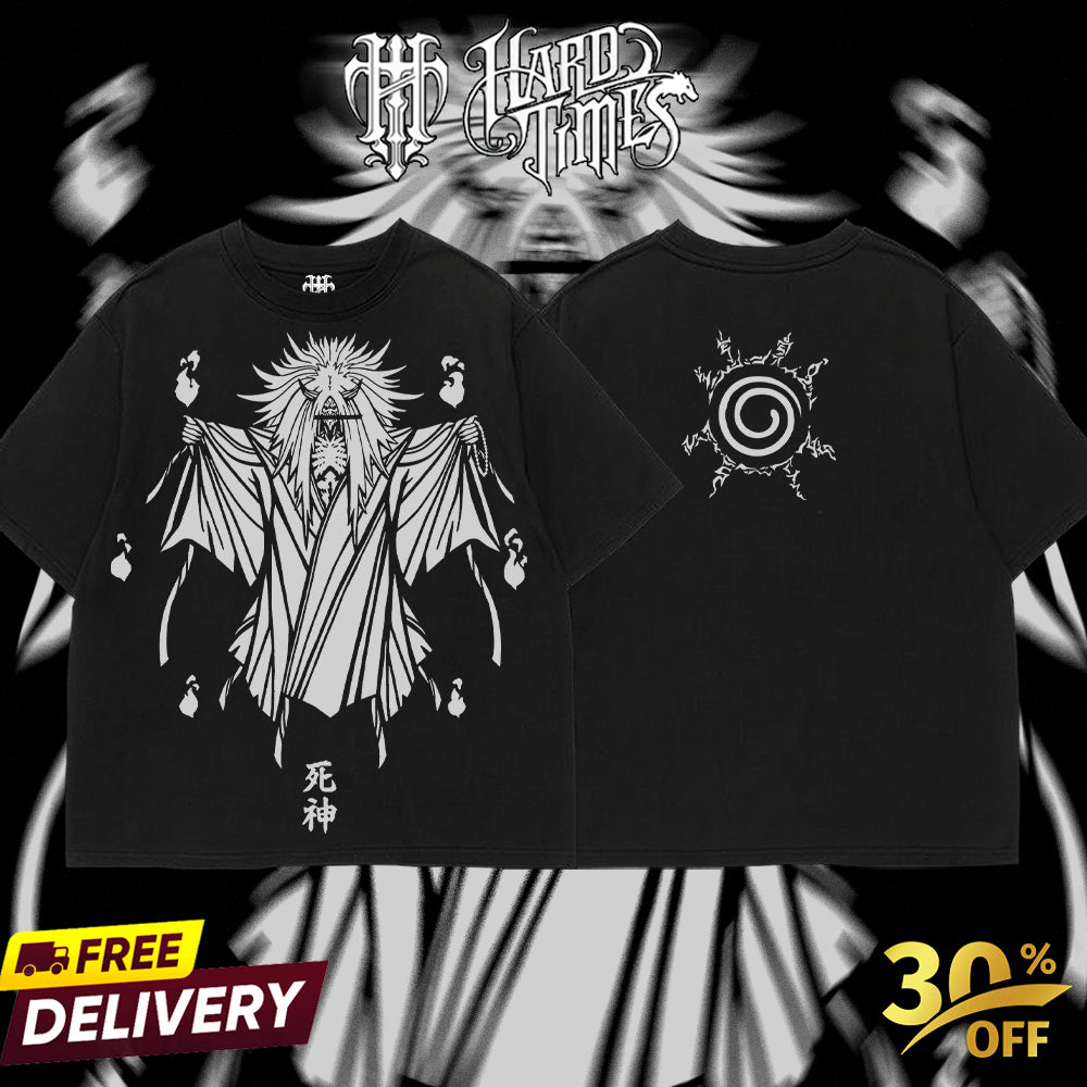 HardTimesClothing - Reaper Death Naruto Anime Limited Edition Death Reaper Seal Double Printed Oversize Lightweight Acid Washed Hoodie, graphic hoodies men streetwear